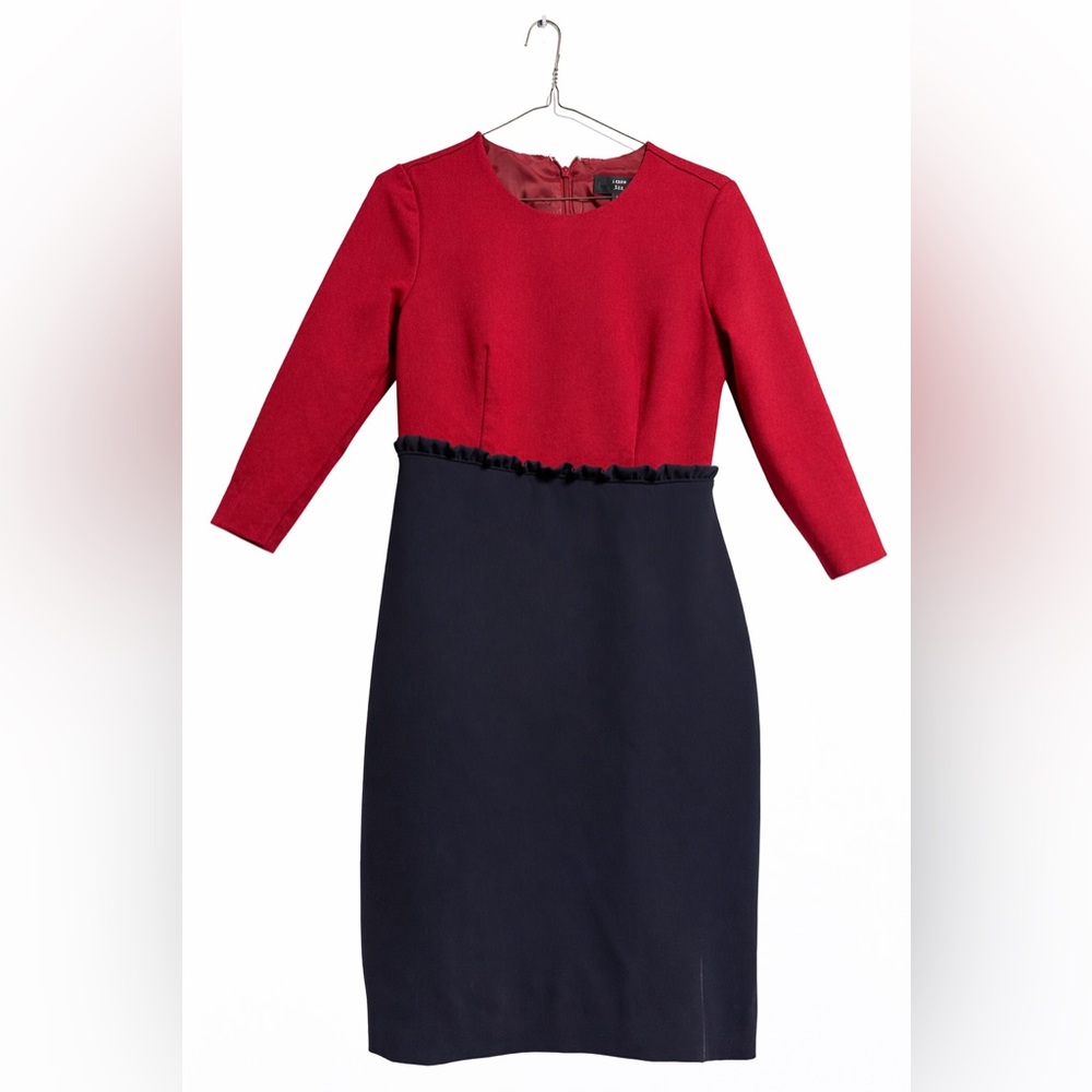 J. Crew Red and Navy Colorblock Sheath Dress